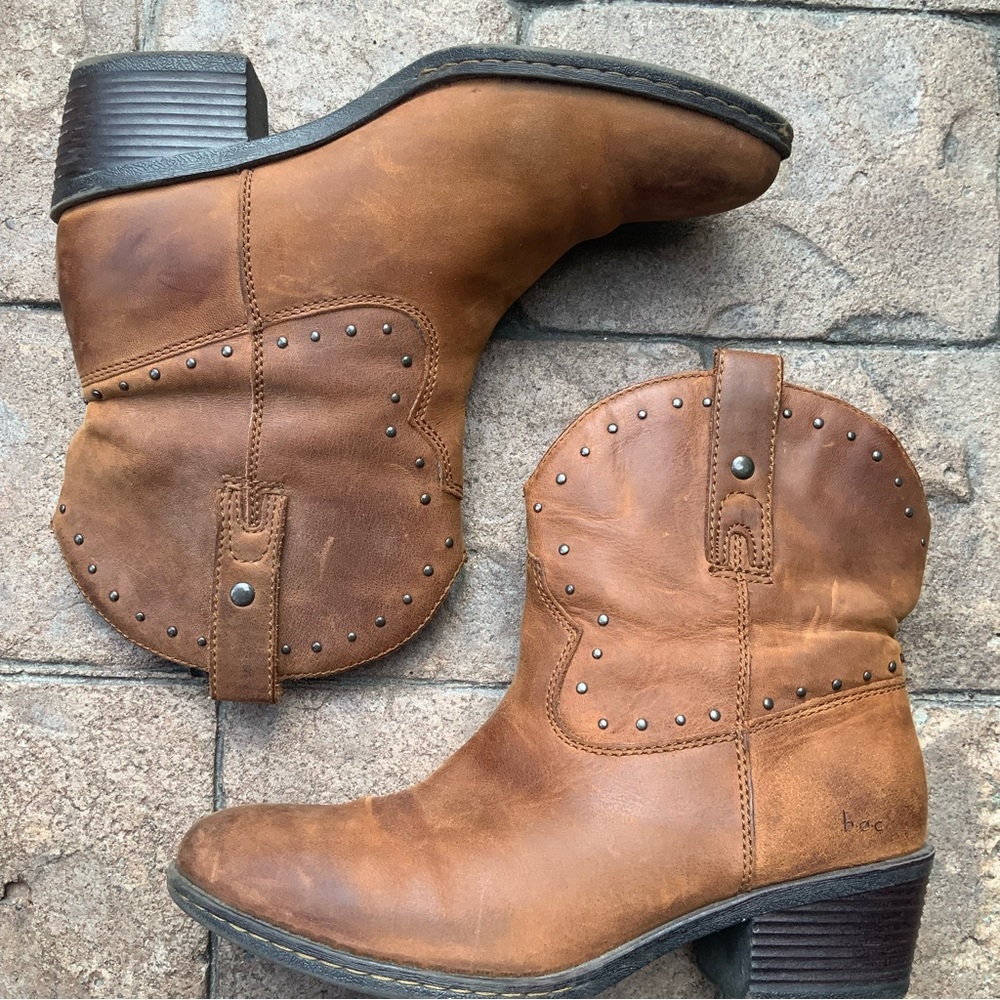 BOC | Brown Leather Studded Heeled Boots | Size 9